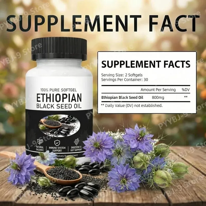 Softgels שמן זרעים שחורים אתיופיים 800 מ"ג קפסולות תמצית צמחים בכבישה קרה תמיכה יומית באיזון בריאות ללא GMO 60 ספירה