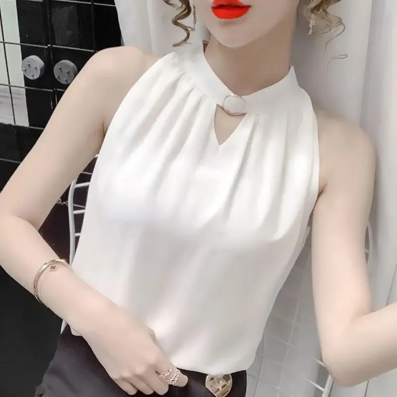 Elegant Sleeveless Solid Simplicity Loose Youth Vest Tops Women Clothes Summer All-match Temperament T Shirts Sexy Office Summer