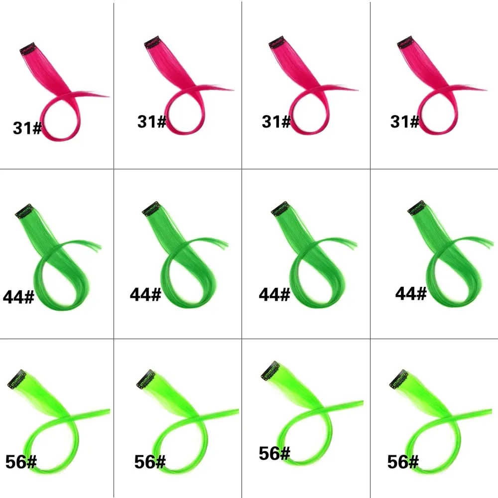 12 stk clips i farvet hårforlængelse til børn kvinder 20 tommer regnbue langt lige syntetisk hårstykke Varmebestandigt hår