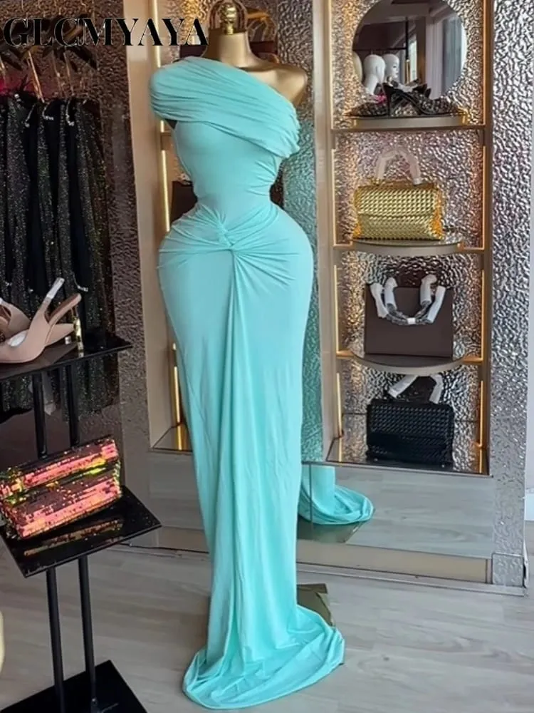 Dámské CM.YAYA se zavinutým pasem na jednom rameni nařasené složené bodycon midi dlouhé maxi šaty 2026 elegantní večerní narozeninové šaty