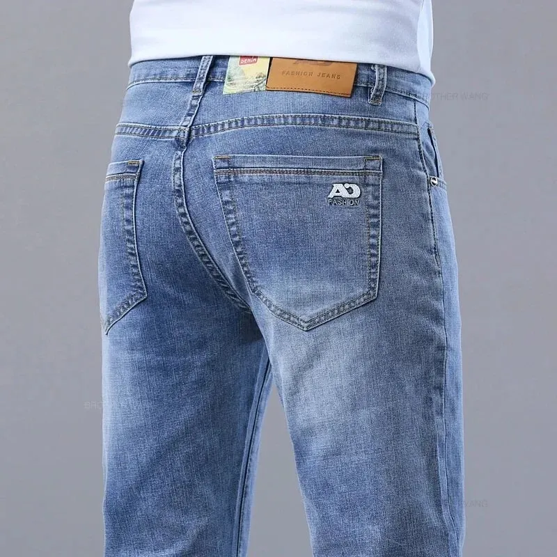 2026 Spring Summer Men's Slim Jeans Stylish Casual Stretch Fabric Denim Pants Classic Trousers Smoke Gray Plus Size 40