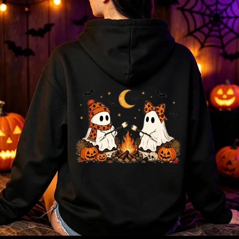 Halloween-Cute-Ghost-Camping-Fall Men's Women Hoodies Vintage Sweatshirts Fall Pumpkin Hooded Hoodies Spooky Season Sportwears