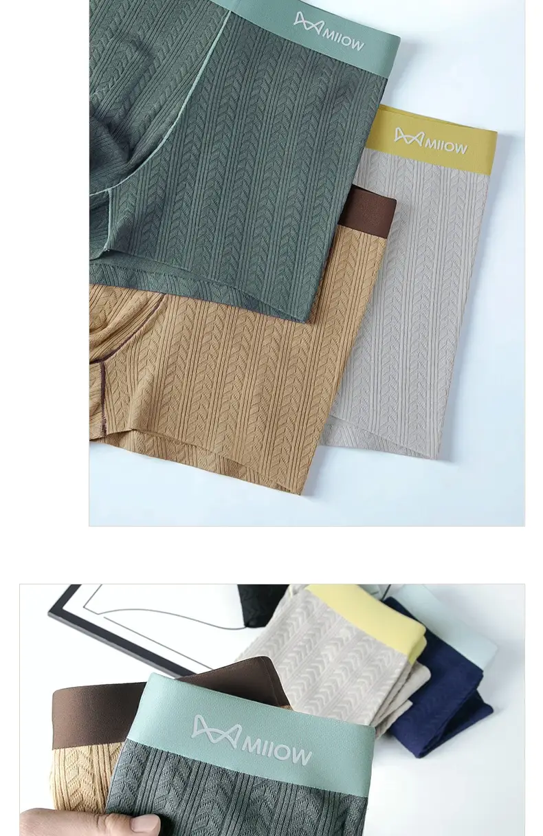 MiiOW 3Pcs Cotton Jacquard Fabric Men Boxershorts 7A Antibacterial Crotch Mens Panties Soft Comfortable Man Underwear Underpants