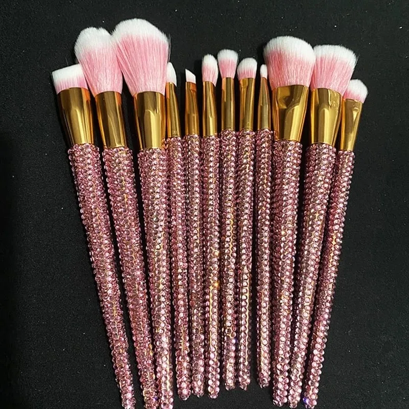 Diamond-studded Makeup Brushes 12Pcs/set Gems Makeup Beauty Tools Full Diamond Loose Powder Foundation Concealer Brush Bling