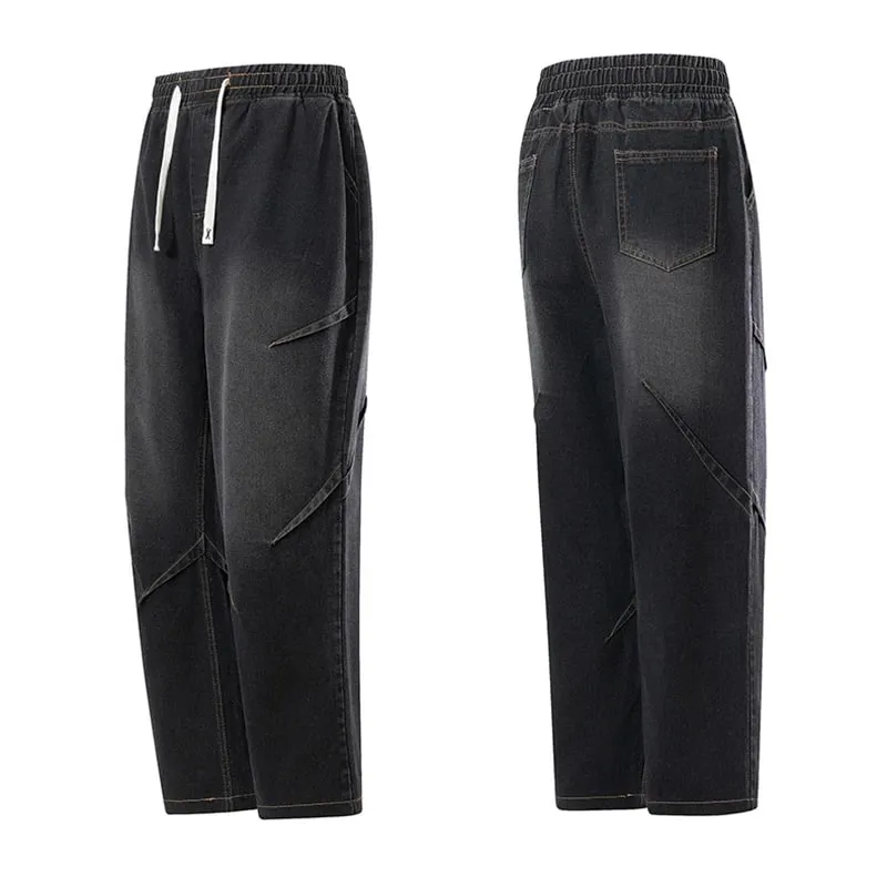 Spring And Summer Korean Retro Men'S Jeans Loose Wide Leg Pants Casual Straight Leg Pants Drawstring Workwear Pants