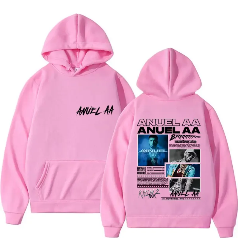 Rapper Anuel AA Rhlm 2 Album 2025 Merch Hoody Men's Clothing Rock Hip Hop Oversized Sweatshirts Winter Casual Long Sleeve Hoodie
