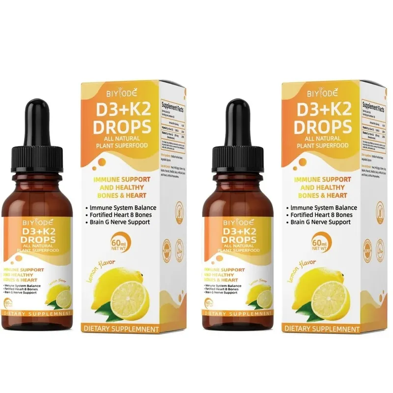 Vitamin D3 K2 Liquid Drops Calcium Absorption and Bone Support 1000 IU D3 with K2 Lemon Flavor 60 ml 30 Servings