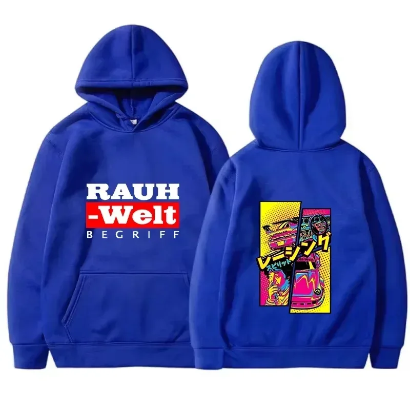 Rauh Welt Hoodie Car Widebody Tuning JDM Racing Pop Art Comic Aesthetic Black Oversized Casual Sweatshirt Long Sleeve