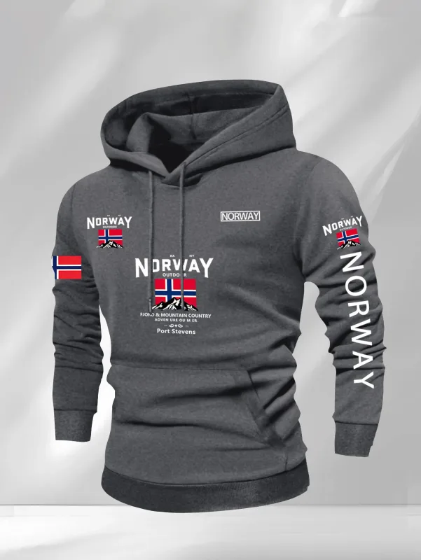 Norwegian Print Fashion Men Women Hooded Sweatshirt Autumn Winter Daily Outdoor Vacation Fitness Casual Loose Warm Sportswear