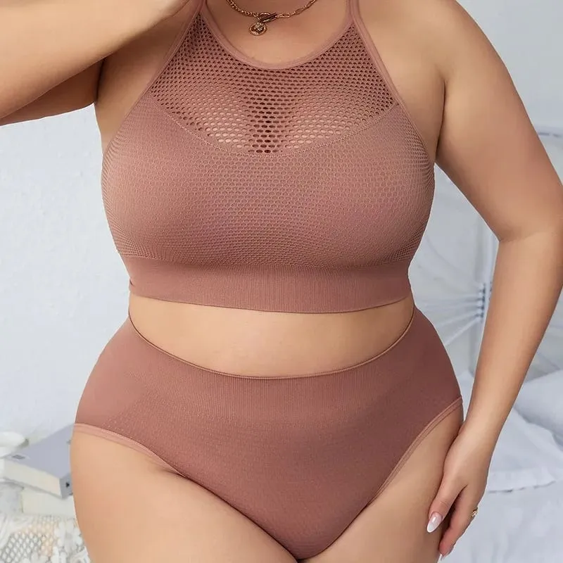 1XL-4XL 2 adet sutyen seti kadın iç çamaşırı seti seksi Bralette kadın iç çamaşırı nervürlü üstleri dikişsiz tel ücretsiz sutyen külot — image 1