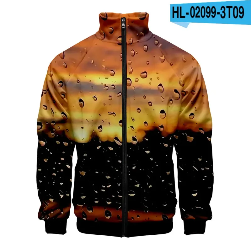 Harajuku Popular Rain 3D Print Zipper Raglan Jacket Windbreaker Boys/Girls Comfortable Stand Collar Jackets Coats