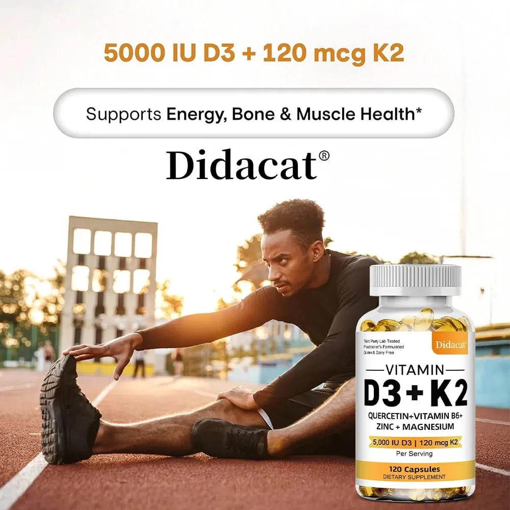 Vitamin D3 K2 Capsules Daily Supplement Healthy Immune System Heart and Bones Multi Diet Supplement for Adults — image 3