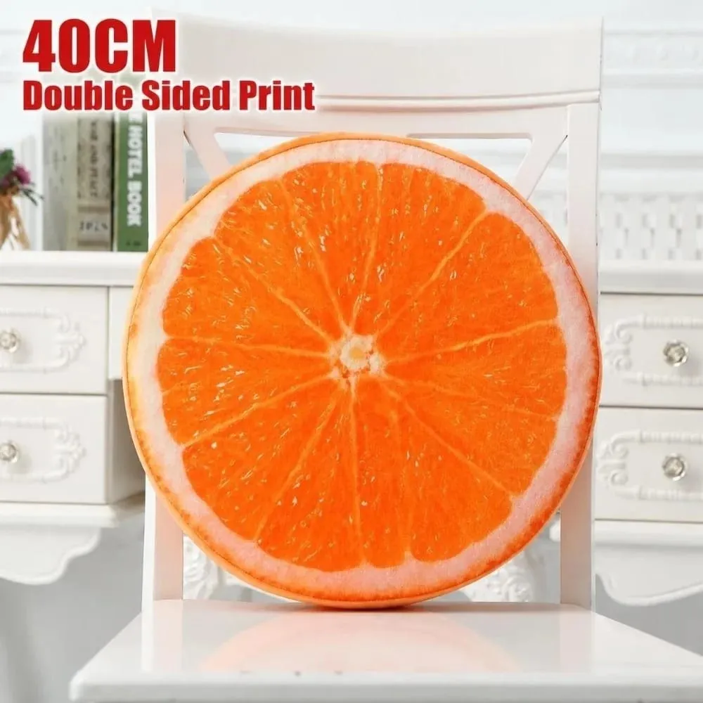 Creative Round Fruit Pillow Fruit Slice Print Plush Fabric Seat Cushion Simulation Stuffed Inner Plush Pillow Sofa Decor