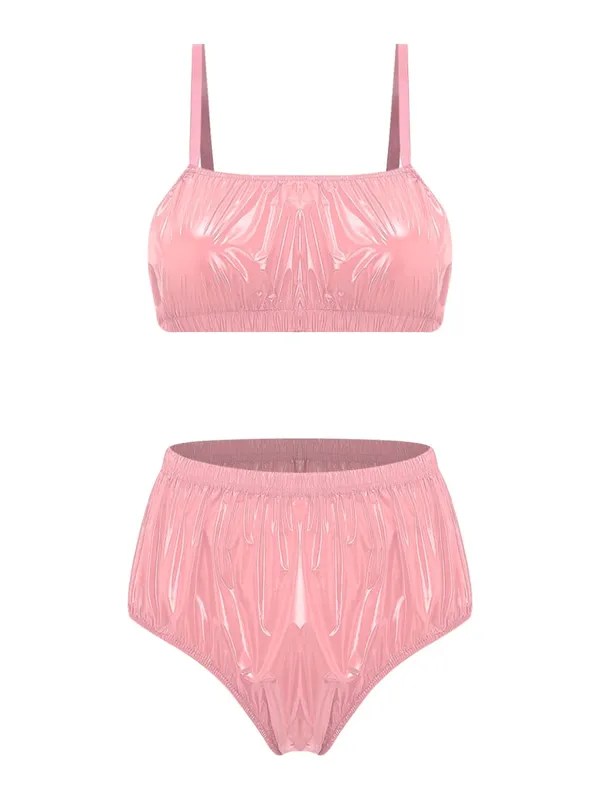 Conjunto de lencería impermeable brillante para mujer, Bikini, traje de baño, ropa de dormir, ropa de discoteca, sujetador sin almohadilla, Top con traje de baño, trajes de baño para playa y piscina