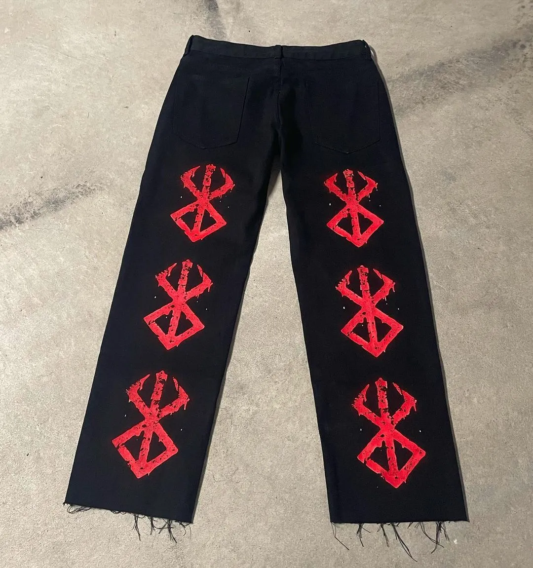 Streetwear Jeans Y2K Japonský Harajuku Hip Hop Grafický potisk Baggy Jeans Černé kalhoty Pánské gotické kalhoty s širokým pasem a širokým pasem
