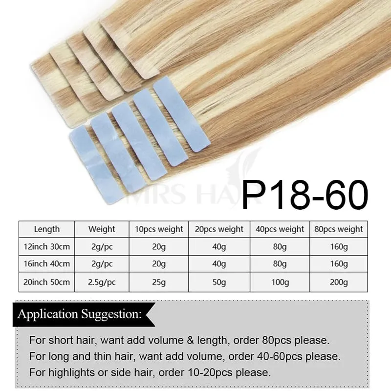 Pita Halimunan dalam Pita Suntikan Rambut dalam Sambungan Rambut Manusia #60 Pita Pakan PU Pada 10pcs/pek Hanya Tambah Kelantangan Untuk Rambut Sisi