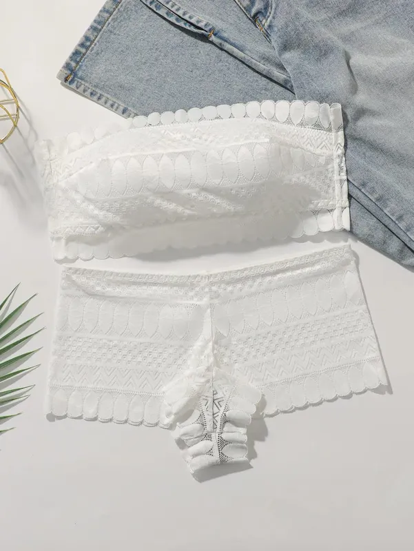 Wireless Strapless Bralette Set Lace Unpadded Seamless Push Up Bra & Panty Set for Women Comfortable Bridal Lingerie Set — image 4