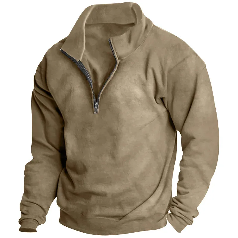 Outono e inverno novo moletom de lã masculino gola alta meio zíper manga longa cross-border tendência europeia topo masculino