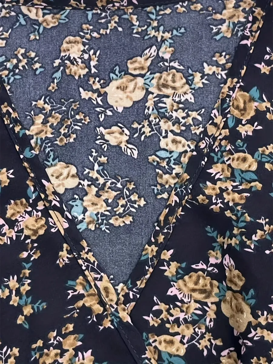 Women's V Neck Long Sleeve Floral Mini Dress Woven Elastic Waist Elegant Casual All Seasons Office Daily Dating Outfit