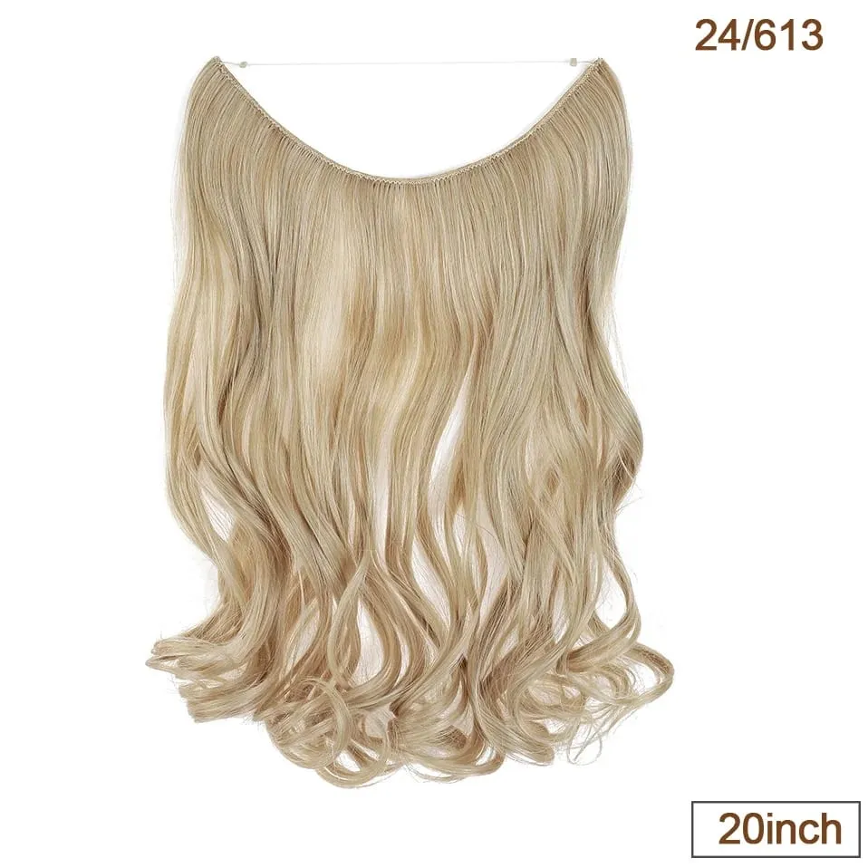 Synthetic Invisible Wire Hair Extensions Transparent Wire AdjustableLong Wavy Curly Secret Hairpiece 20 Inch for Women