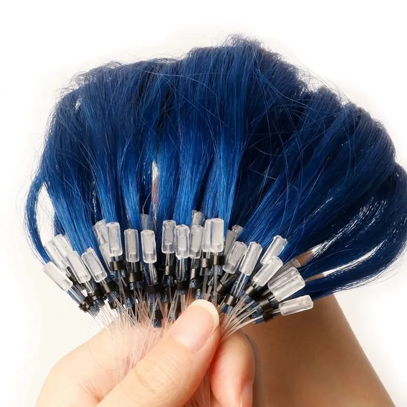 Colored Micro Link Hair Extensions Human Hair No Glue Virgin Human Hair for Women Girls 50 Strands Colorful 30G Gray