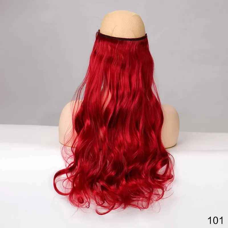 32' Invisible Wire Hair Extensions Curly Black No Clip One Piece Synthetic Hair Piece for Women Natural Long Heat Resistant