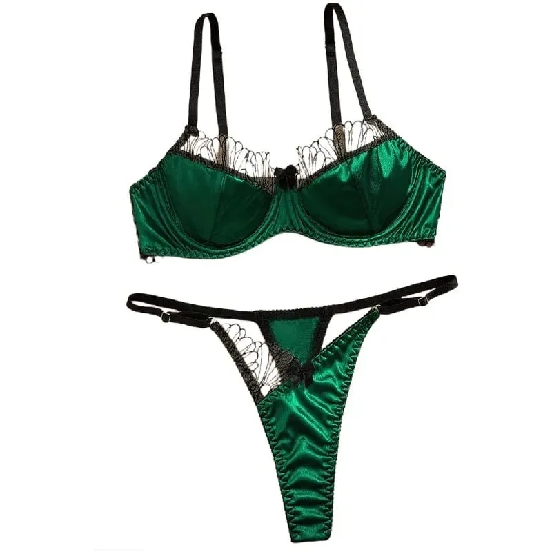 Ultra Sexy Lingerie Set Women Retro Vintage French Satin Splicing Embroidery Bra Thong Panties Erotic Underwear Suit 2026 New