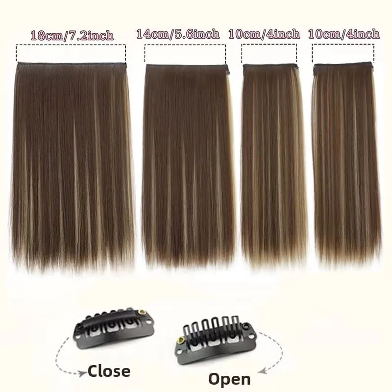 14Inch Synthetic Short Straight Hair Extension 4pcs/set Clip in Length & Volume Hairpiece for Women Everyday Style