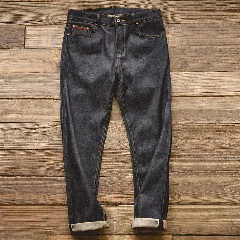 Maden retro 11.6oz algodão ourela jeans cru cônico ajuste regular jeans com zíper voar calças masculinas versáteis de alta qualidade