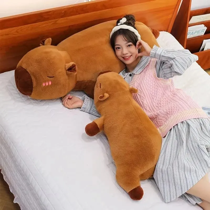 Kawaii Capybara Plush Pillow Long Body Soft Stuffed Animal Doll Cute Cuddly Cushion for Sofa Bed Sleeping Nap Home Decor