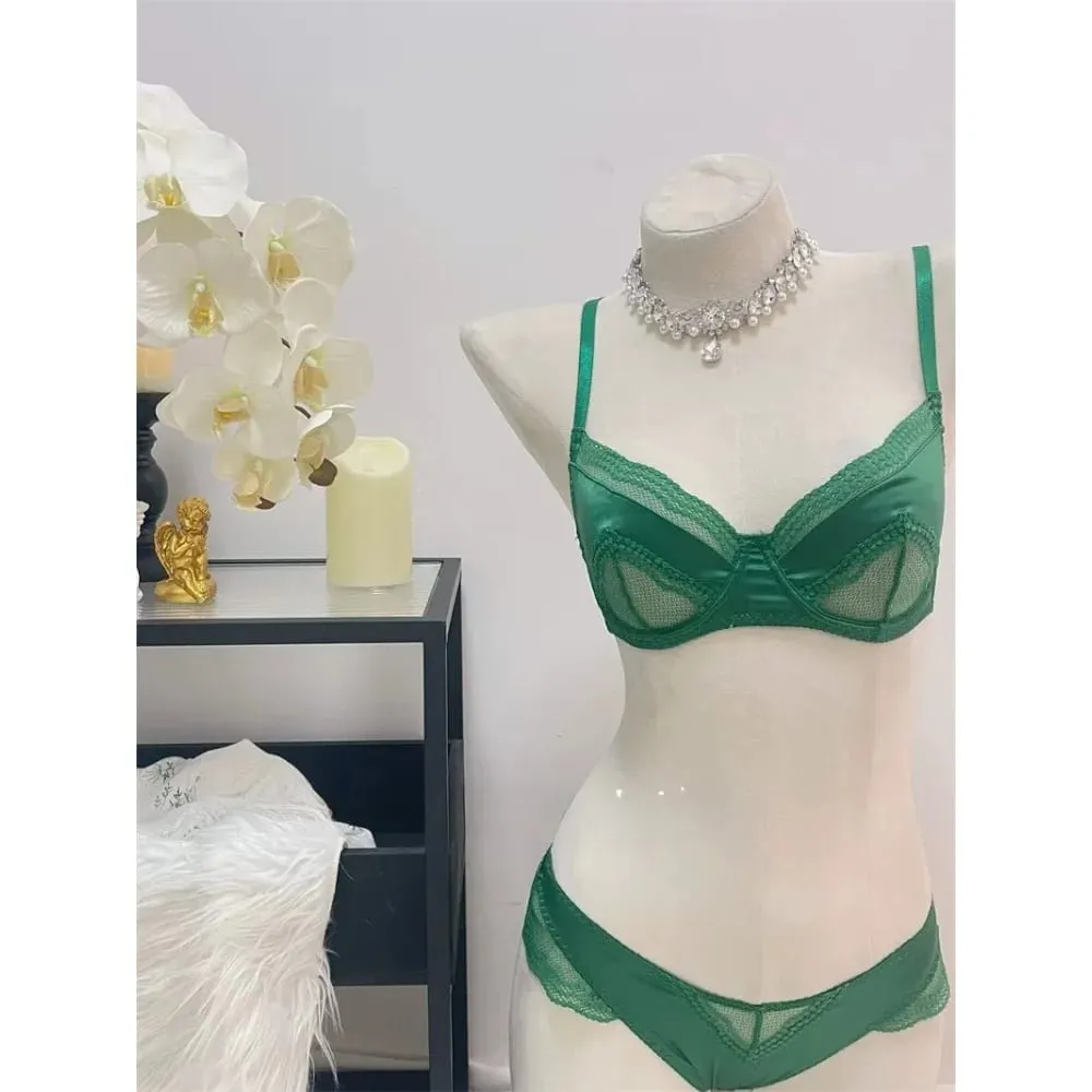 Ladies Satin Lace Underwire Bra 32-38AB Ultra Thin Minimizer Bra Side Support Anti Sag Gather Breast French Lingerie