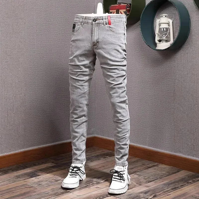 Fashion Designer Men Jeans Retro Gray Stretch Slim Ripped Jeans Panlalaking Elastic Pantalon Vintage Casual Denim Pencil Pantalon Hombre — image 2