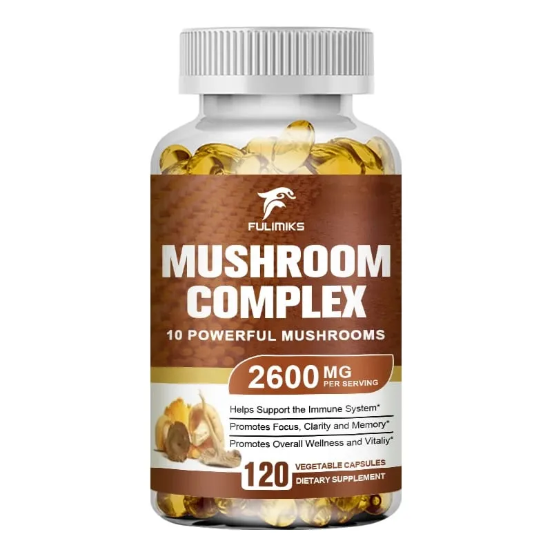 Organic Mushroom Capsules 2600MG with Lion's Mane Reishi & Cordyceps Supports Immunity Brain Focus Memory & Energy