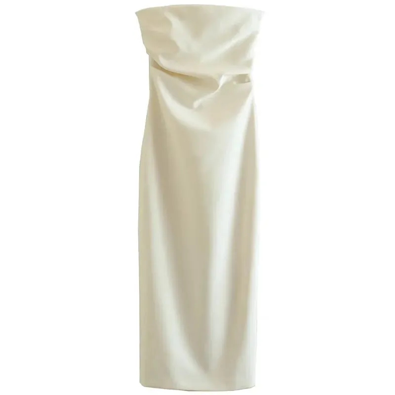 2025 Womens Strapless Dresses Summer Off White Black White Dress Midi Ruffled Off Shoulder Backless Dress Prom Vestidos 066