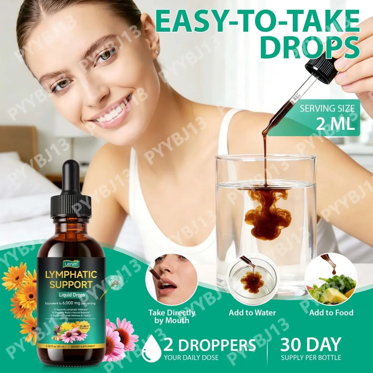 Lenm 60ml Lymphatic System Cleanse Immune Support Liquid Supplements Natural Organic Lymphatic Herbal Drops for BalanceSupport