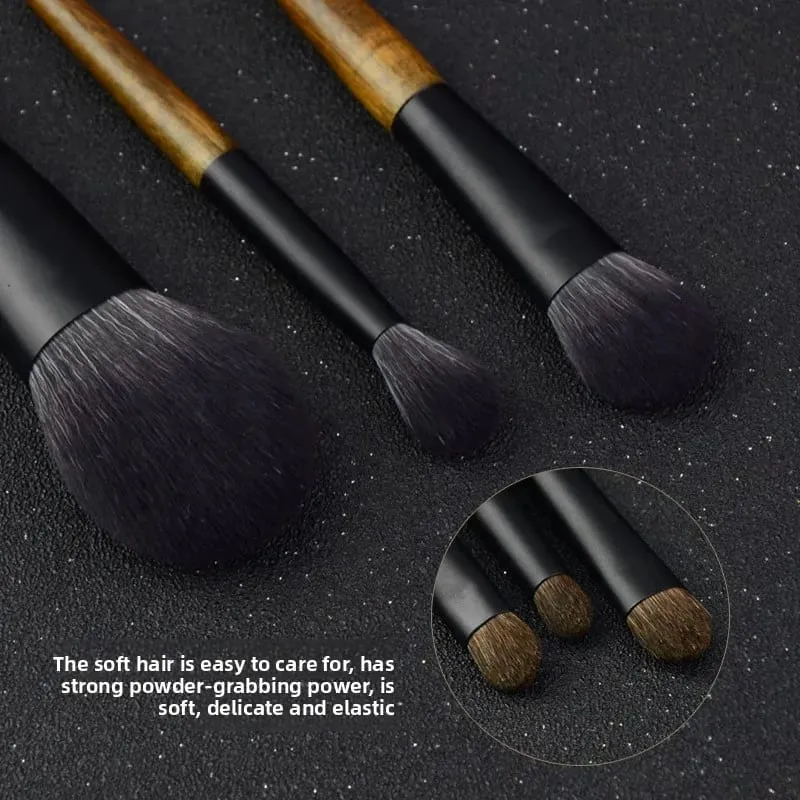 8Pcs Mini Travel Makeup Brush Set with Pouch Wooden Handle Cosmetic Brush for Face Powder Blush Highlighter Concealer Eyeshadow