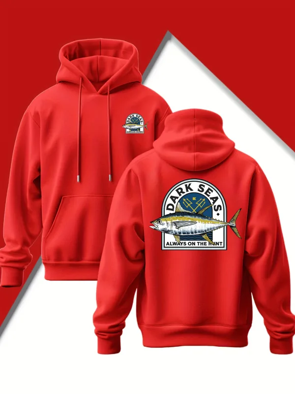 Men'S New Trendy Hooded Sweatshirt Casual Drawstring Hoodie with Print Featuring Yellowfin Tuna Design Front Kangaroo Pocket