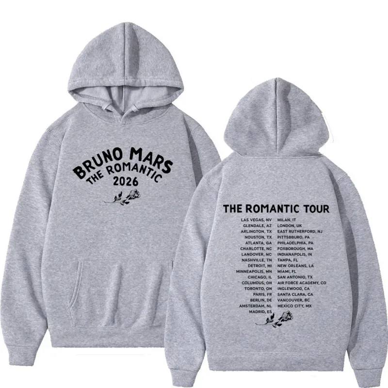 Bruno Mars The Romantic Tour 2026 Print Hoodie Man Woman Fashion Pullover Long Sleeves Loose Casual Hip-hop Harajuku Sweatshirts