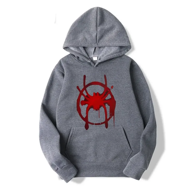 Men's and women's casual sportswear. New black hooded sweatshirt. Men's Miles Morales Spider Symbol Print Sweatshirt.