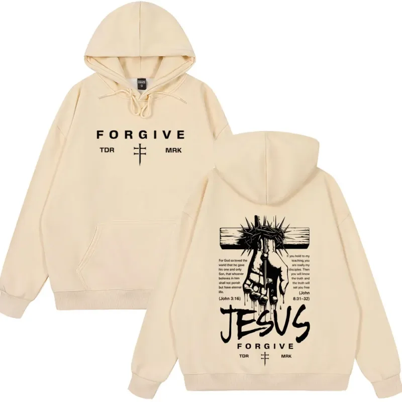 Jesus Forgive Fashion Graphic Hoodie Men Women Vintage Clothing Pullover Winter Long Sleeves Loose Casual Oversized Sweatshirts