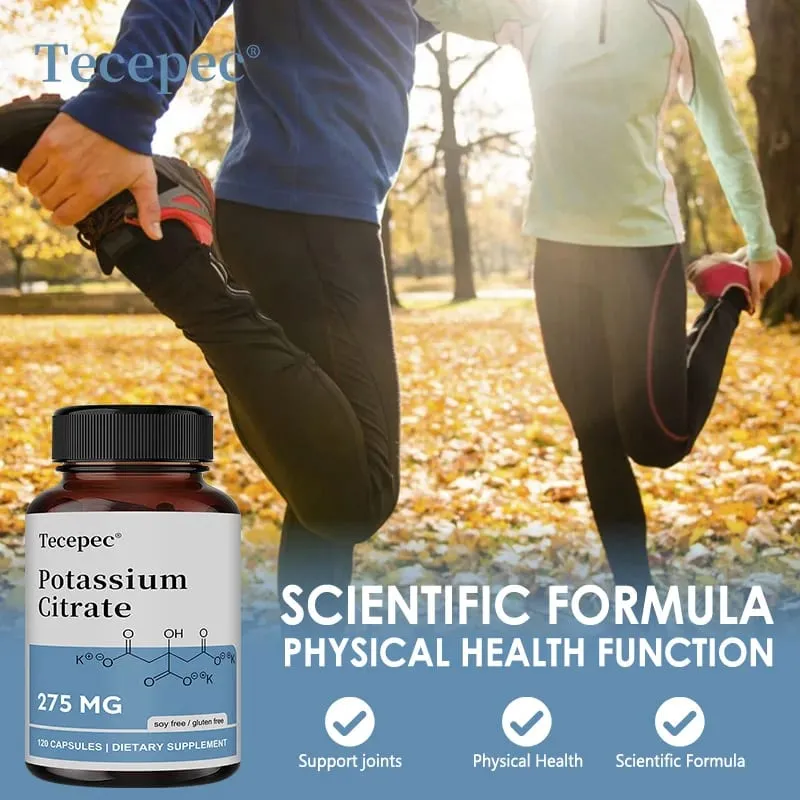 Potassium Citrate Supplement 275 Mg - 120 Capsules Non-GMO Gluten-Free for Heart Joint Bone Kidney Cell Health