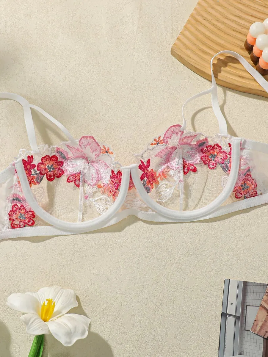 Women's Vintage Embroidered Floral Lingerie Set with Steel Ring Push-Up Breathable Sexy Intimate Bra Set Close-Fitting MR3449