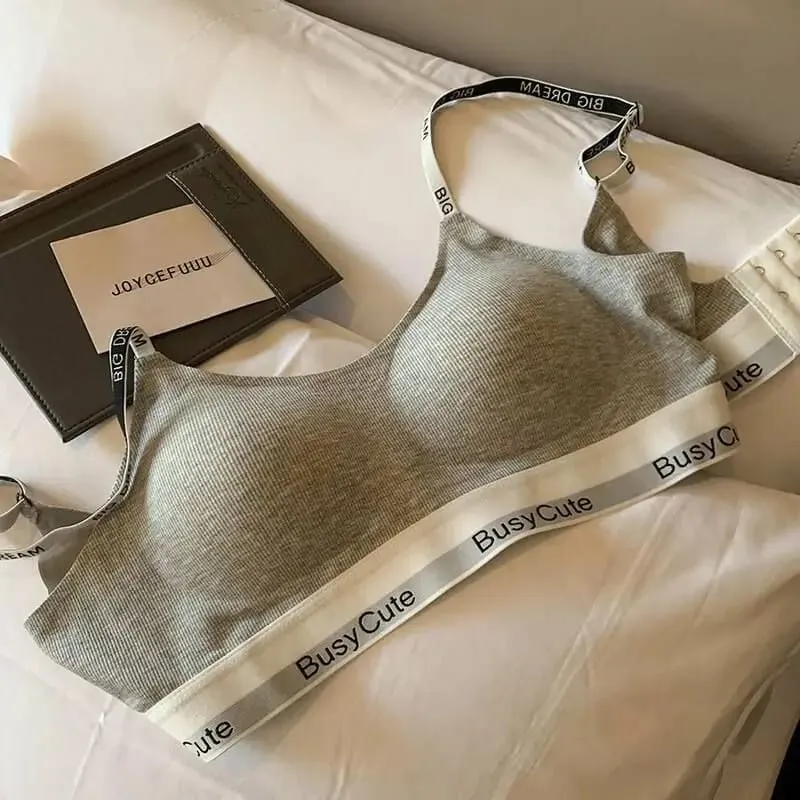Trendy American Wireless Sports Bra Seamless Letter U Back Small Cup Push Up Anti Sag Side Support Workout Breathable Underwear