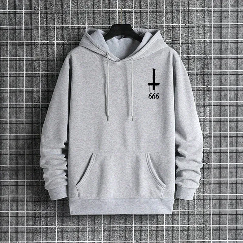 2025 Trendy Mens Hooded Sweatshirts Satan Pentagram Print Autumn Winter Casual Sportswear Urban Fashion Hoodies Male Top Outwear