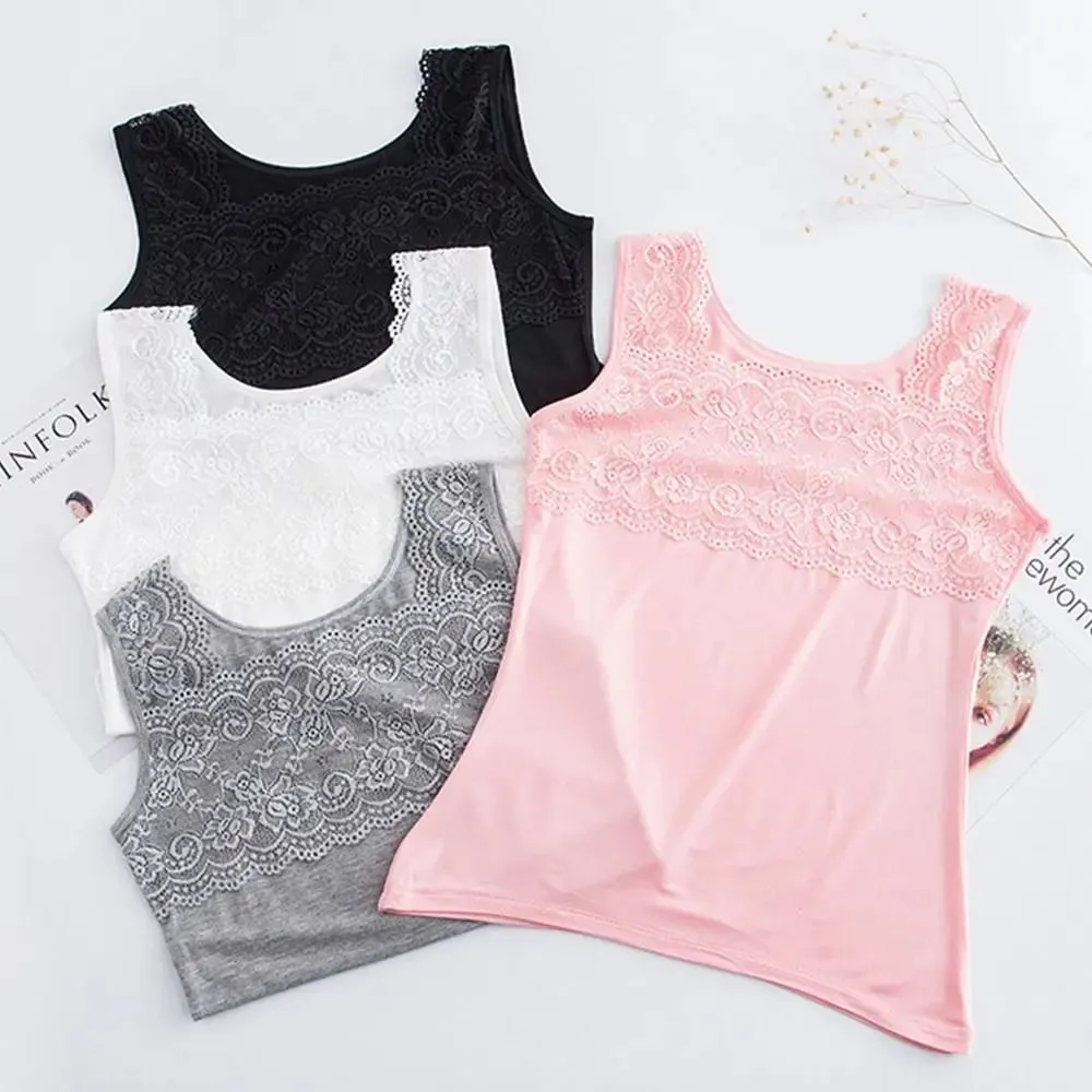 Casual U Neck Summer Tank Tops Sleeveless Slim Fitted Tops With Lace Camisoles Cami Top Shirt for Women With Lace — image 2