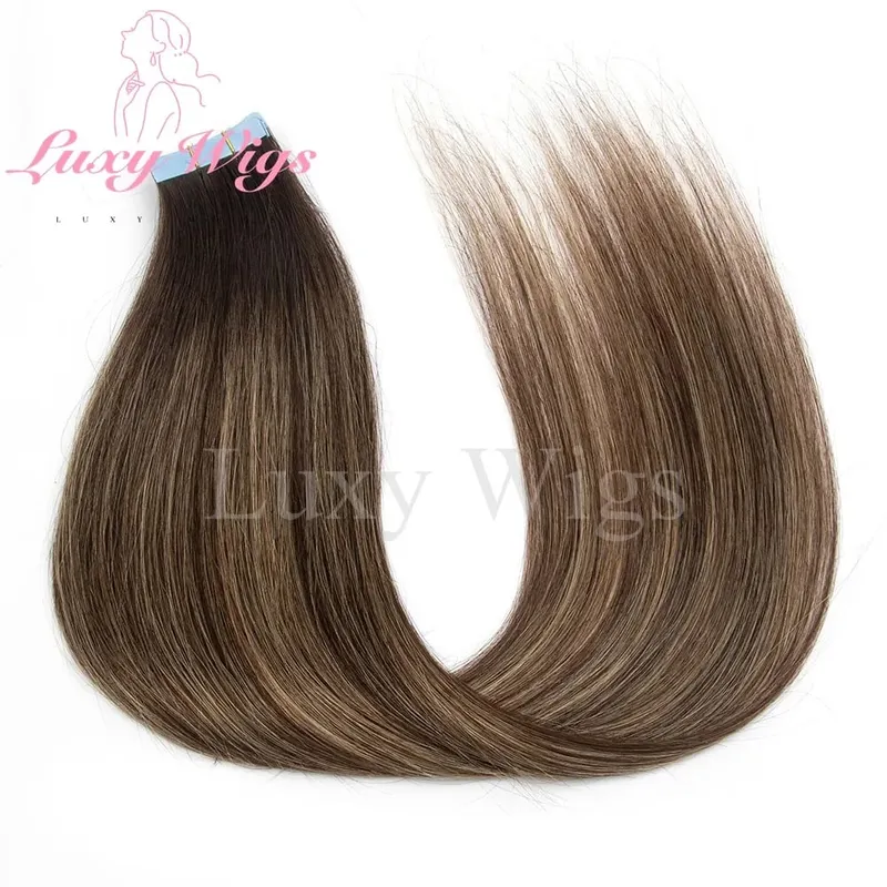 Highlights Gray Tape in Hair Extensions Human Hair Straight Black Blonde Seamless PU Skin Weft Tape In Hair Extensions 20PCS