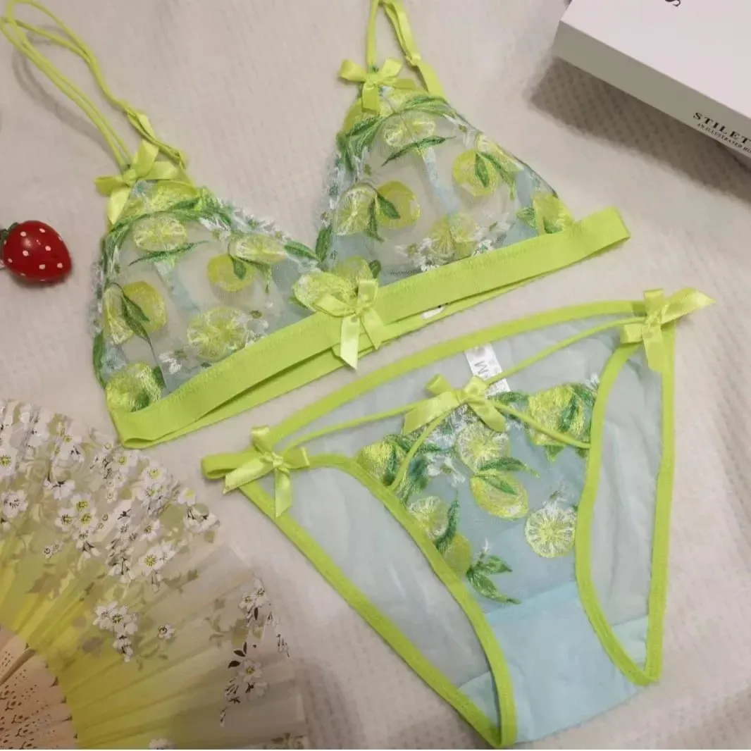 Sexy Lace Bralette Set for Women Triangle Cup Wireless Comfortable Underwear Lingerie