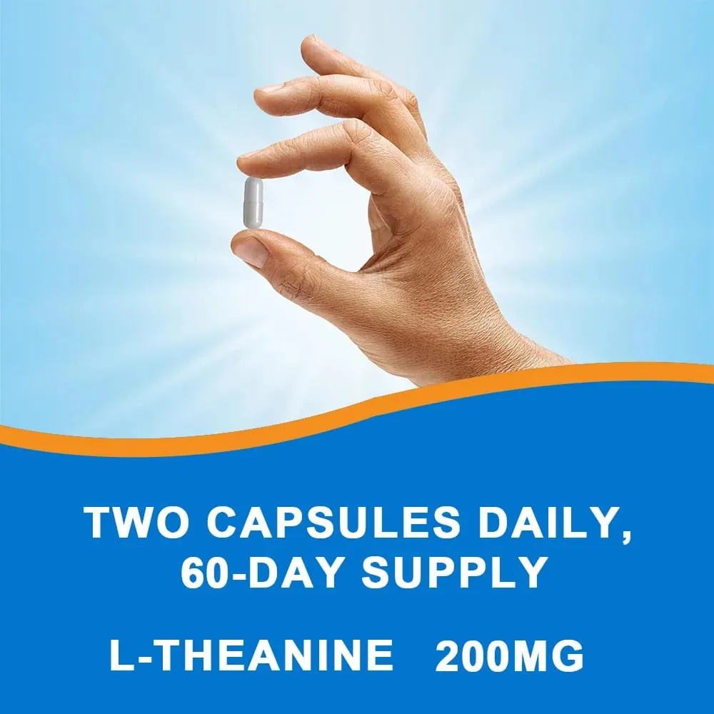 Premium L-Theanine Capsules 200 Mg Stress Management Healthy Mood and Enhanced Focus Vegan Gluten-Free 120 Capsules
