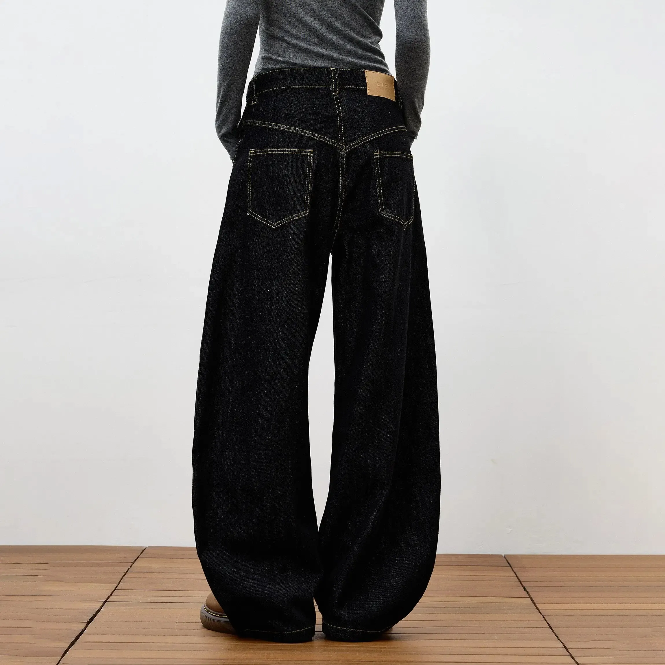 High Retro Hip Hop Wide Leg Raw Denim Jeans Women Airplane Buckle Design Curved Hem Floor Length Jeans Streetwear Daily Clothes