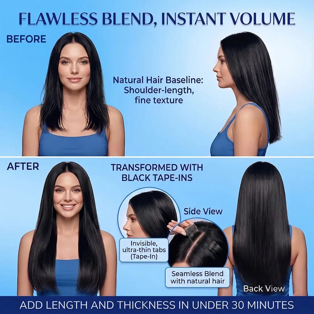 16-24 Inch 16A Tape In Hair Extensions Invisible Seamless Real Human Hair Brazilian Natural Black Remy Straight Hair 100% Human Hair For Women
